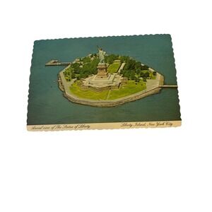 Vintage Statue of Liberty Aerial View Postcard Liberty Island NYC Dexter C-129